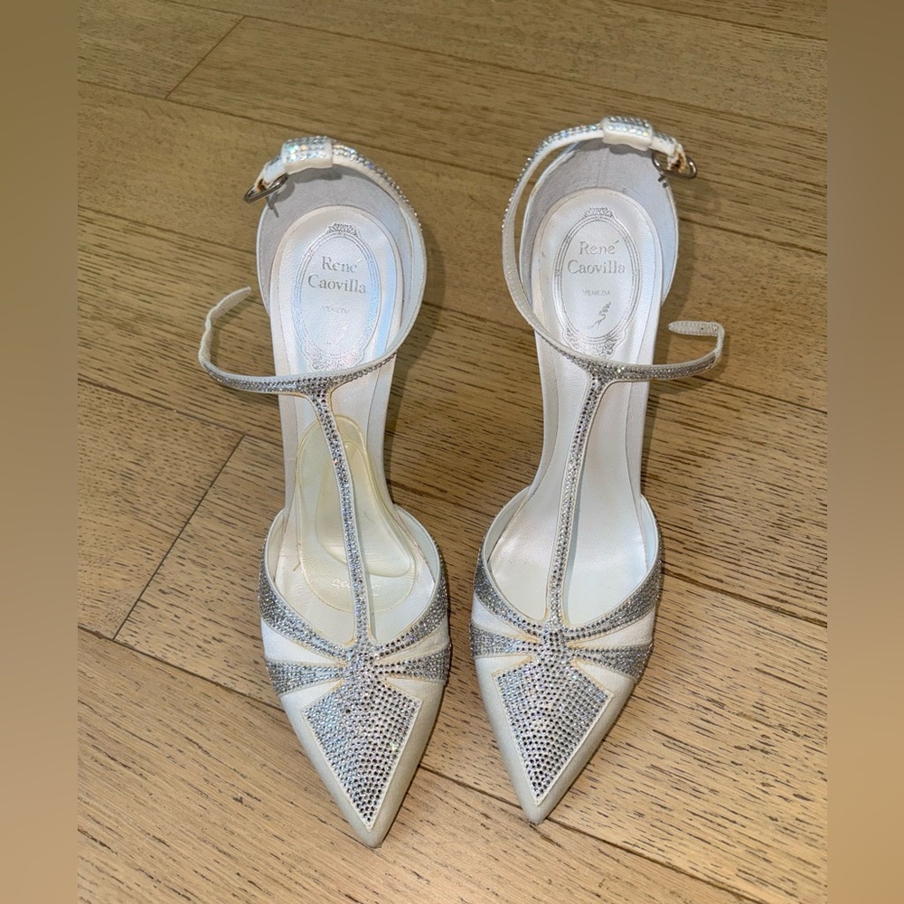 Rene Caovilla satin crystal heels 40